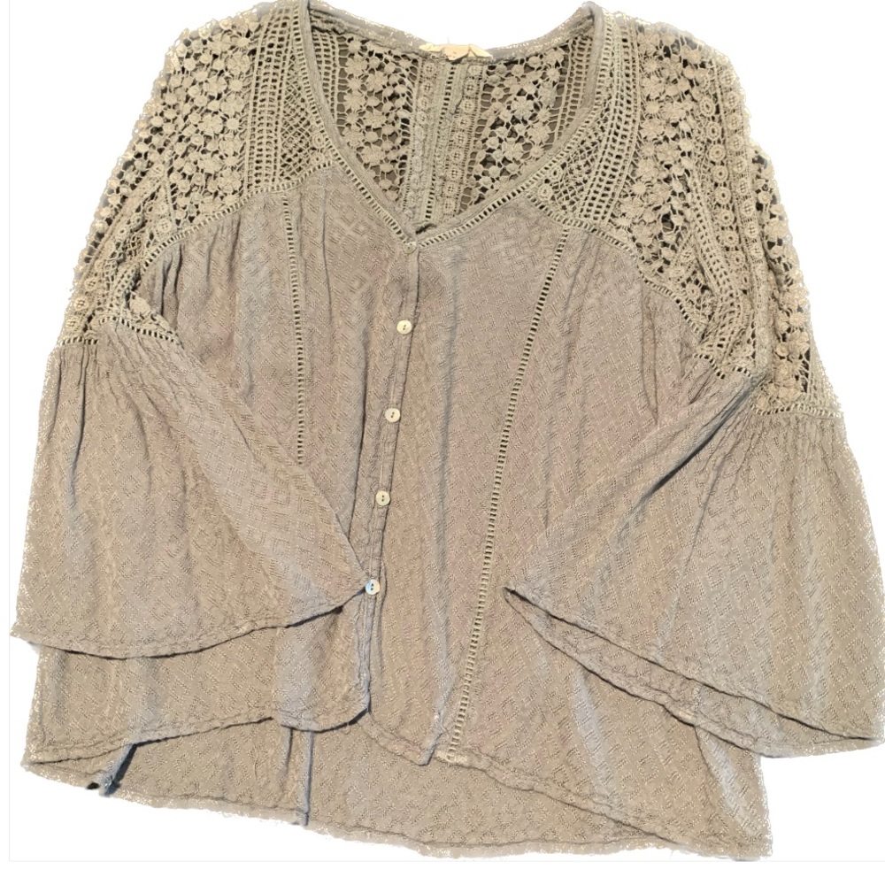 Lace crochet olive shirt
